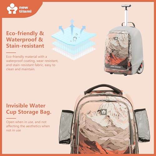 NEW TILAMI 20" Rolling Backpack for Teens Adults, Climbing Stairs Waterproof Backpack with Wheels for School Business Trave Camping with Laptop Compartment, Fit 17 Inch Laptop, Pcturesque Mountain - color: Pcturesque Mountain