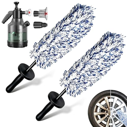 Wheel Barrel Brush, Long Handle Microfiber Wheel Brush, 17 inch Car Duster Interior Multipurpose Cleaning Tool for Vehicle Motorcycles Auto Truck SUV RV, No Scratches (Blue-2) - color: Blue-2