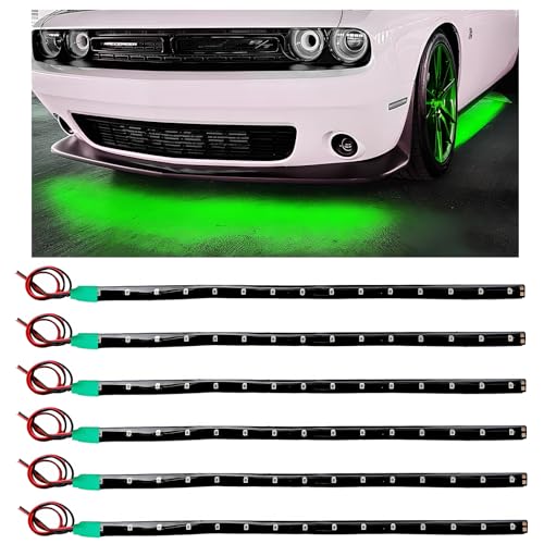 6PCS 15 LED Strip Underbody Light, 1Ft 12V Flexible Car LED Underglow Accent Light w/ 6 Inch Wire, Waterproof Under Body Lamp Strip Cuttable Decor for Cars Trucks Motorcycles (Green) - color: Green