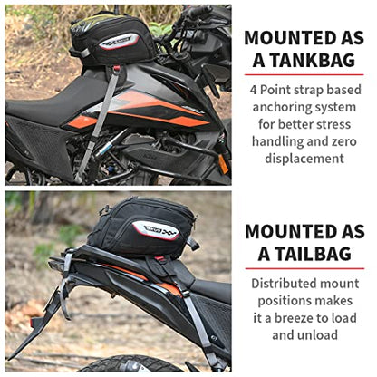 ViaTerra OXUS MOTORCYCLE TANK BAG (STRAP BASED) |13L Capacity | Converts to Backpack, Scratch-Free Base, EBC Net, External Rain Cover | Universal Fit for Touring & Adventure Riding