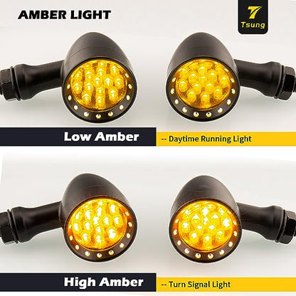 TSUNG Bullet LED Turn Signal Light Motorcycle Front Rear Indicator Small Blinker Universal for Cruiser Chopper Bobber Cafe Racer Street Bike (B-Black-Amber) - color: B-Black-Amber