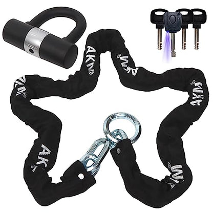AKM Anti-Theft Motorcycle Chain Lock 180cm/6ft Heavy Duty Bike Chain Lock Durable 12mm Thick Security Bicycle Chain Lock with 4Keys 16mm U Lock Disc Lock for Motorcycles,Containers,Trailers,ATV - size: 6ft/180cm x 12mm Diameter Chain with Lock