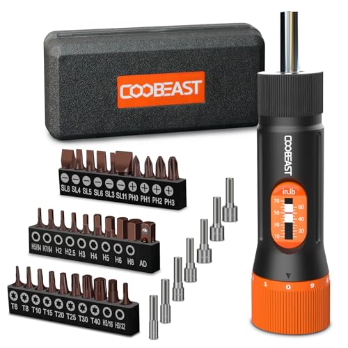 coobeast Torque Screwdriver 38Pcs, Gifts for Men Torque Wrench with Inch/Pounds Torque Range 10-70 In-lb, S2 Bits, Sockets and Storage Case for Maintenance, Tools, Bike Repairing and Mounting - size: 38PCS