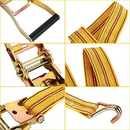 HUBun4 Pack Ratchet Tie Down Straps, 2" x 20 Feet, 8,000 lbs Break Strength, Heavy Duty Cargo Lashing Straps with Double J Hooks for Trucks, Trailers, and Moving - color: Yellow, size: 4 pack 2 inch x 20 ft