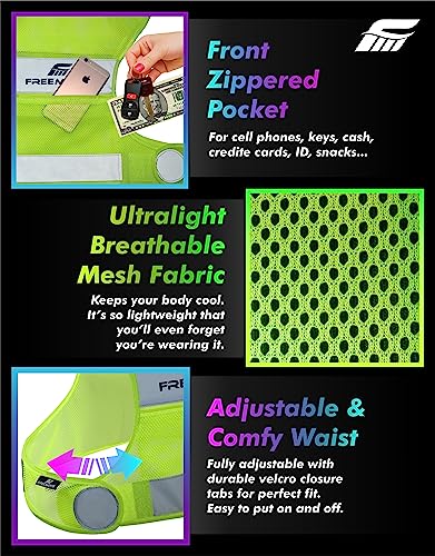 FREEMOVE Reflective Vest - Running Gear + 2 Bands & Bag/Ultralight & Comfy Safety Vests for Running, Walking, Cycling - size: Large