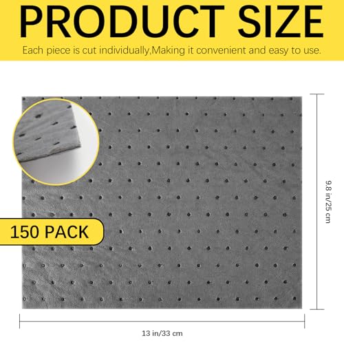 150 Pack Oil Absorbent Pads, Polypropylene oil Spill Mat 9.8 x 13 Inch Water Absorbent Garage Accessories Dry Oil Pads Reusable Absorbing Protecting Sheets for Automotive, Workshop, Basement, Home