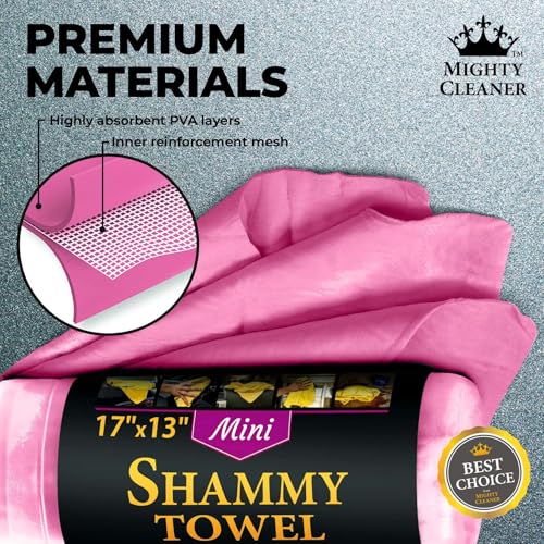 Premium 2pk Mini +1 Free Shammy Cloth for Car Drying - 17”x13” - Super Absorbent Chamois Towel for Car - Scratch-Free, Reusable & Soft Cleaning Towel - color: Pink, Blue, Yellow