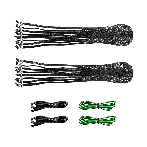 Motorcycle Lever Cover PU Leather Fringed Brake Clutch Covers Universal Grip Tassels Motorcycle Handlebar Covers with Skull Beads - color: Black with Green Strap