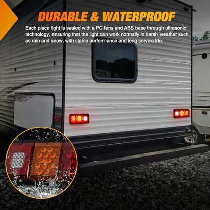 Nilight LED Triple Tail Light 2PCS Rectangle Red Amber Stop Brake Turn Signals White Reverse Back Up Lights Surface Mount Waterproof Trailer Camper Van RV Caravan Taillights - color: Red Amber White Triple Tail Light 36LED 2PCS