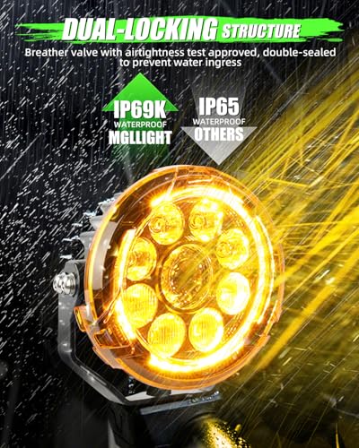 Motorcycle LED Auxiliary Lights - 29000LM Ultra Bright Fog Lights Hi/Low Amber White Beam, Strobe Modes, IP69K Waterproof, 360° Adjustable Mount for Motorcycles ADV Truck UTV Touring Sport - size: Pair 4.5 inch