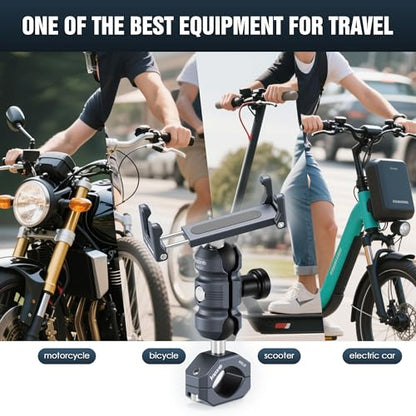 Aluminum Motorcycle Phone Holder, Screw Clamp Fits 22-32mm Handlebar, Adjustable Socket Arm & Phone Clip for 4.7-7" Smartphones, Compatible with Motorcycle/ATV/Bicycle (KPS-02) - color: KPS-02