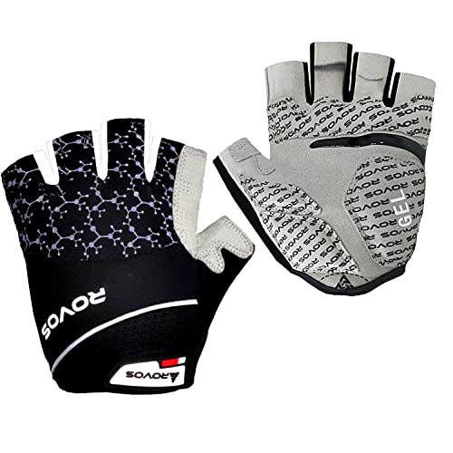 Men & Women Cycling Gloves - 5mm Padded Half Finger Breathable Mountain & Road Biking Gloves - color: Black-b, size: Large