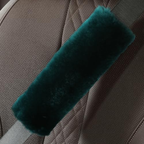 OGLAND Genuine Sheepskin Soft Fuzzy Car Seat Belt Pad, Comfy Fluffy Seatbelt Covers for Shoulder Pad Neck Cushion Protector Car Accessories Woman Man Girls Kids Pet(1pcs/Alpine Green) - color: Alpine Green