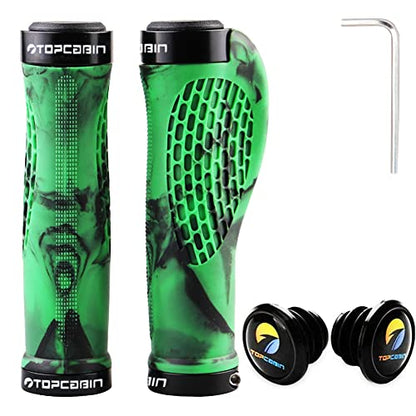 TOPCABIN Ergonomic Bike Grips - Widen Holding Rubber Grips with Aluminum LockGrips for Mountain & Road Bikes - color: Rubber Green (1 Pair)