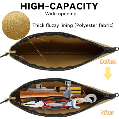 Faylapa 6 Pack Canvas Tool Pouches, 12.5"x7" Zipper Bag, Premium Waterproof Utility Multipurpose Storage Organizer Tool Pouch with Carabiner for Stationary, Pencil Pouch(Khaki, Army Green, Black) - size: 12.5"x7"