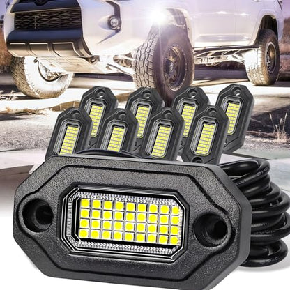 8 Pods White Rock Lights，Aluminum Housing, Waterproof IP68,6500K Pure White Super Bright Underglow, Rock Lights for Trucks, UTV, ATV, SUV, Boats,Each Rock Light Comes with a 15-Foot Extension Cord - size: 8 Pods