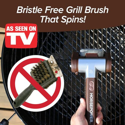 Horsepower Giddy Up GOLD Bristle-Free Spinning Grill Brush w/LED & Longer Run Time, Cordless/Rechargeable, 304 Stainless Steel Power Roller Blasts Away Burnt-On Food, No Bristles No Preheating 350 RPM - style: Extra Battery Life