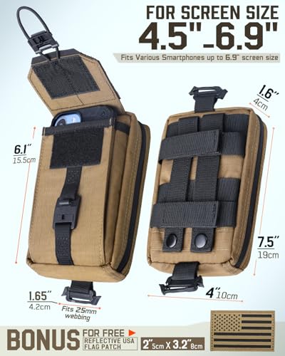 RXW MOLLE Accessories Phone Pouch Tactical Utility EDC Tool Holster Cellphone Holder for Vest & Duty Belt(Fits 4.5"-6.9" Gear) - color: Coyote Brown