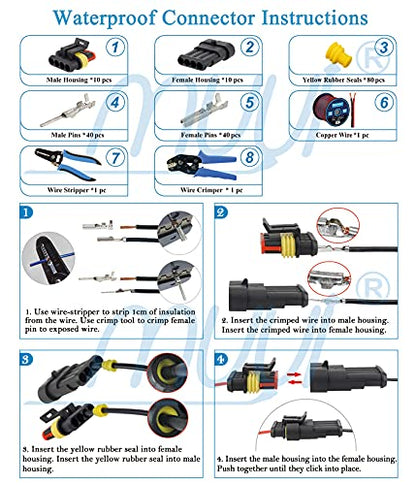 MUYI 10 Kit 4 Pin Way Waterproof Electrical Connector 1.5mm Series Terminals Water Resistend - style: 4pin connector(10 sets)