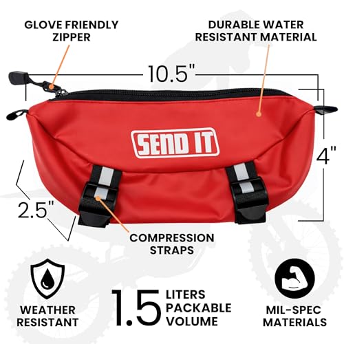 Waterproof Dirtbike Handlebar Bag | Compact Motorcycle Handle Bar Storage Pouch | Universal Fit Dirt Bike Bag for Trail & Adventure Riding | Durable Surron Bar Bag - Red - color: Red