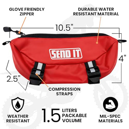 Waterproof Dirtbike Handlebar Bag | Compact Motorcycle Handle Bar Storage Pouch | Universal Fit Dirt Bike Bag for Trail & Adventure Riding | Durable Surron Bar Bag - Red - color: Red