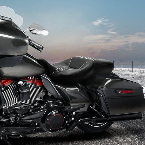 C.C. RIDER Driver& Passenger Seat Mammock Seat Fit For Harley Touring 2009-2023 Road Glide Street Glide Road King Electra Glide CVO Models 2009-2022, Extended Reach - color: 38# White