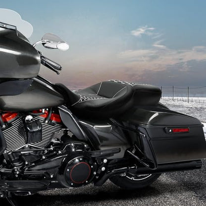 C.C. RIDER Driver& Passenger Seat Mammock Seat Fit For Harley Touring 2009-2023 Road Glide Street Glide Road King Electra Glide CVO Models 2009-2022, Extended Reach - color: 38# White