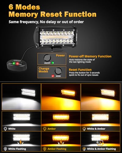 Auxbeam 6 Modes Amber White Series 7" 300W LED Light Bar, Flashing Strobe LED Pods Spot Flood Combo, Dual Color Amber Fog Lights for Jeep, Car, Motorcycle, ATV, UTV, SUV, Pair - color: 7"
