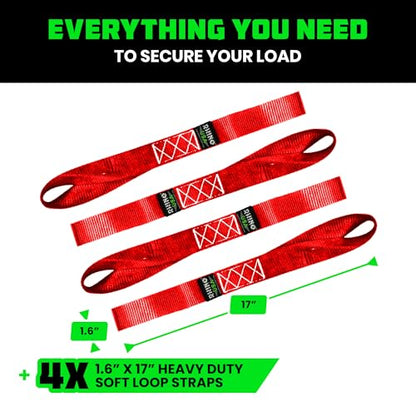 Rhino USA Soft Loop Tie Down Straps (4-Pack) - 1.6 Inch x 17 Inch (5,000 lbs Break Strength) Heavy Duty Motorcycle Handlebar Straps for use with Ratchets for ATV, UTV, Dirt Bike (Red) - color: Red 4-Pack