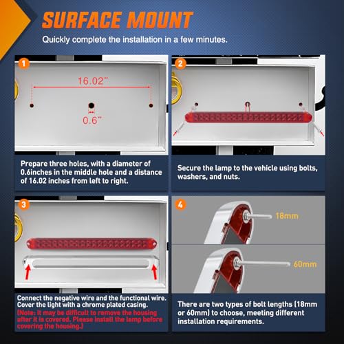 Nilight LED Tail Light 2PCS 17 Inch 40LED Red Running Tail Stop Brake Lights w/Chrome Bezel Waterproof Surface Mount for 12V Towing Trailer Truck RV Camper Boat - color: 2Pcs 17" Red 40LED w/chrome bezel