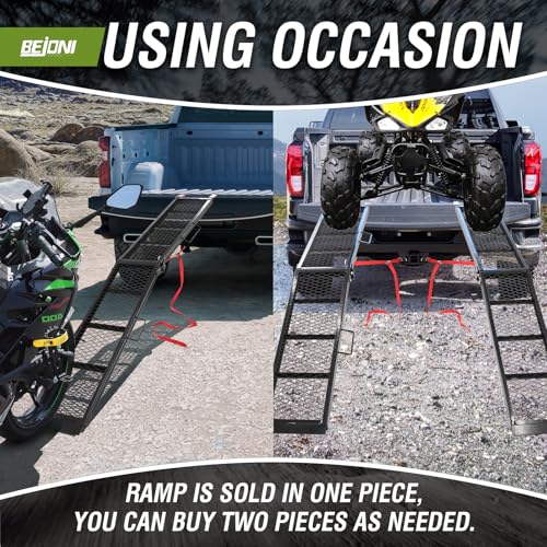 BEJONI Loading Ramp for Pickup Trucks, 80"L x 11"W Steel Folding Motorcyce Ramps 705LBS Capacity, Portable Dirt Bike Ramps, Powersports Loading Ramps for Trailers, ATV, Ebikes, Motorcycle, Pack of 1 - size: 80'' L-Usable Height: under 30''