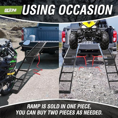 BEJONI Loading Ramp for Pickup Trucks, 80"L x 11"W Steel Folding Motorcyce Ramps 705LBS Capacity, Portable Dirt Bike Ramps, Powersports Loading Ramps for Trailers, ATV, Ebikes, Motorcycle, Pack of 1 - size: 80'' L-Usable Height: under 30''