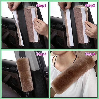 OGLAND Genuine Sheepskin Soft Fuzzy Car Seat Belt Should Pad, Soft Fluffy Seatbelt Strap Covers for Neck Cushion Protector Car Accessories(1pcs/Blue) - color: Blue