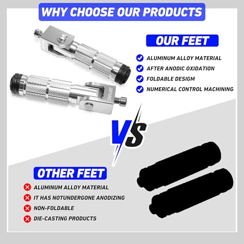 Universal Motorcycle Bicycle Folding Passenger Foot Pegs M8 Rearsets Rear Set Footrests Footpeg Foot Rest Peg Pedals For Bike Install Hole 8mm (A-ZDJT-012-SIilver) - color: A-ZDJT-012-SIilver