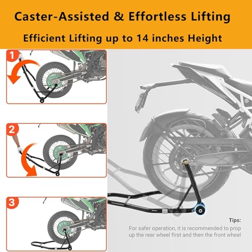 Motorcycle Stand 850LBS Heavy Duty Rear Wheel Lift, U+L Fork Combo Swingarm Spool Paddock Stand for Sport & Dirt Motorcycles, Black