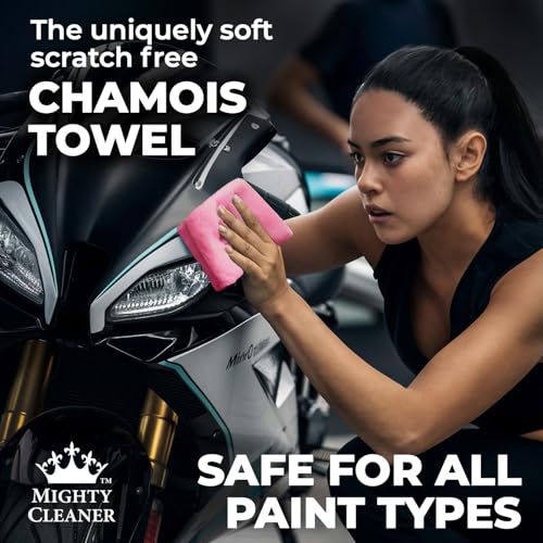 Premium 2pk Mini +1 Free Shammy Cloth for Car Drying - 17”x13” - Super Absorbent Chamois Towel for Car - Scratch-Free, Reusable & Soft Cleaning Towel - color: Pink, Blue, Yellow
