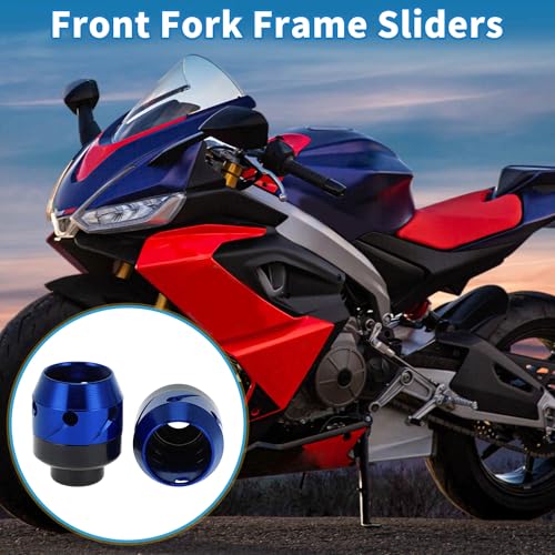 Motorcycle Front Fork Frame Sliders Falling Protection Wheel Crash Protector Scooter Moped Aluminum Alloy Blue 2 Pcs - color: Blue