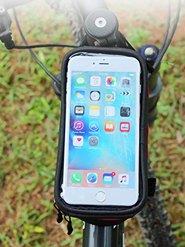 Bike Front Frame Bag,Bike Phone Mount Bag Touch Screen Phone Case Holder Cycling Top Tube Frame Bag Storage Handlebar Bag for Phone Below 6.8 Inch,Red