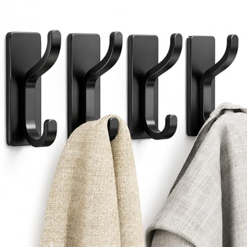 pickpiff Adhesive Wall Coat Hooks - Heavy Duty Stick-On Door Hanger, Metal Hook for Hanging Towel,Purse, Robe, Backpack, Jacket, Clothes - for Bathroom,Dorm, Closet, Kitchen - Black, 4 Pack - color: Black, size: 4 Pack