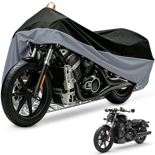 Motorcycle Cover All Season Waterproof Sun Outdoor Protection, Fits up to 96.5" Motorcycle Powersports Vehicle Covers, Black and Gray (Lockholes & Storage Bag) - color: Black/Gray, size: 96.5''