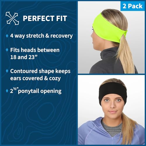 TrailHeads Womens Ponytail Headband - Moisture Wicking Hair Headband for Running, Winter, Workout - Athletic Headband Women - color: black - hi vis