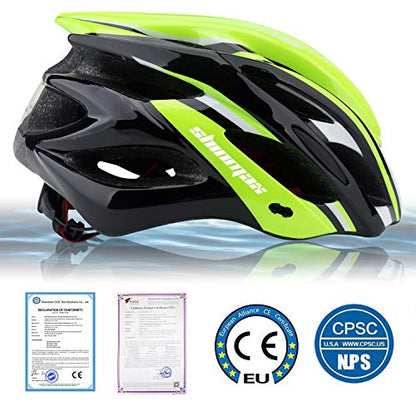 Bike Helmet Men Women, Shinmax Bicycle Helmet with Rear Light and Detachable Visor - color: Black/Green, size: Large (57-62 cm)