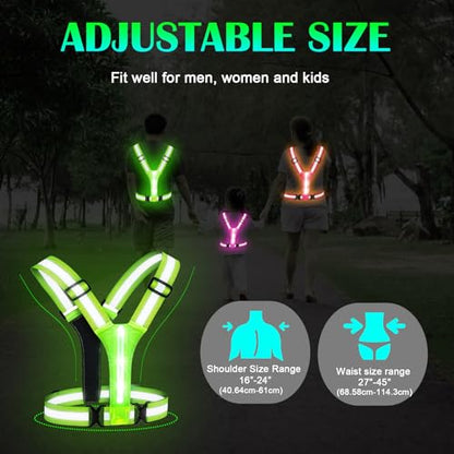 LED Rechargeable Reflective Vest with 11hrs Runtime, Light Up Safety Gear for Night Running Walking Cycling, USB Rechargeable - color: Green