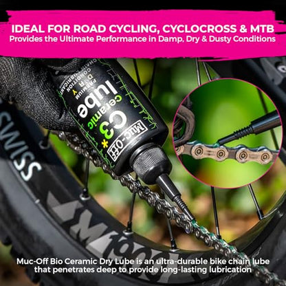 Muc-Off C3 Dry Weather Ceramic Lube 120ml (Pack of 2) with Microfiber Cloth | Premium Chain Lubricant for Dry, Dusty & Damp Conditions | Ceramic Protection with UV Dye - size: 120ml (Pack of 2)