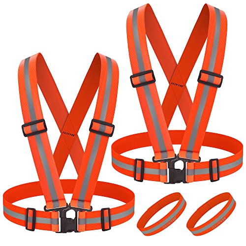 Big 2" Wide High Visibility Unisex Warning Vests, Safety Reflective Vest,Adjustable,Elastic forTraffic Control,Running,Construction,Cycling,Walking (2,Orange) - color: Orange
