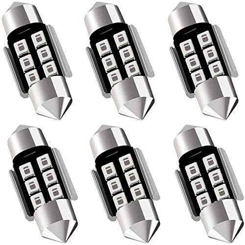 AUXLIGHT DE3175 DE3021 DE3022 3175 31MM 1.22”Festoon Canbus Error Free LED Interior Light Bulbs Brilliant Red, Super Bright 6SMD Chips for Dome Map Door Courtesy License Plate Lights (Pack of 6) - color: Brilliant Red, size: 31MM