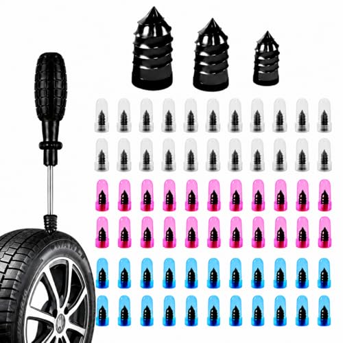 91 PCS Tire Screw Plug Repair Kit, 3 Sizes Rubber Tire Repair Screws with Screwdriver, Tire Sidewall & Puncture Fix, Quick Self-Service Flat Tire Repair for Car, Truck, Motorcycle, SUV