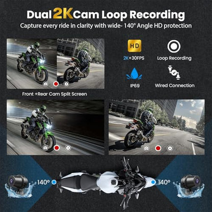 Wonvon 6.25" Motorcycle CarPlay Display Wireless Apple CarPlay | Android Auto GPS Navigation, 2K Dual Dash Cam, IP69 Waterproof, Anti-Glare Screen, Quick Release Mount - color: 6.25 Inch for 99% Motor