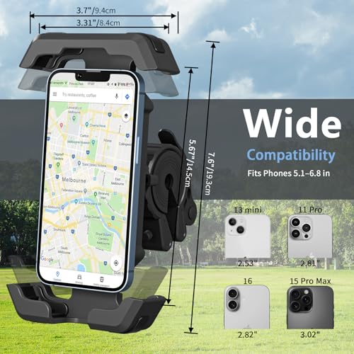 Bike Phone Holder, Anti-Shake Motorcycle Phone Mount with Security Lock, Handlebar Cell Phone Clamp for Bicycle Scooter Ebike Stroller for iPhone 16 15 14 Pro Max, 4.7-6.8" Phones