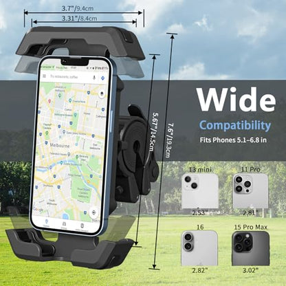 Bike Phone Holder, Anti-Shake Motorcycle Phone Mount with Security Lock, Handlebar Cell Phone Clamp for Bicycle Scooter Ebike Stroller for iPhone 16 15 14 Pro Max, 4.7-6.8" Phones